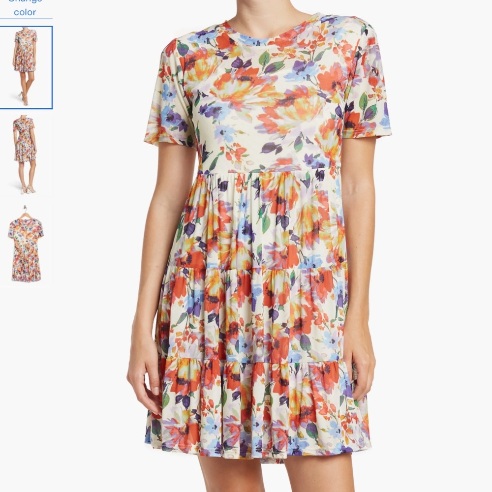 Love By Design Cate Floral Print Tiered T-Shirt Dress